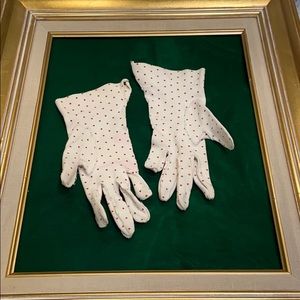 1 pair vintage gloves white with red polka dots